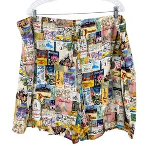 Disney‎ 100 Viscose Pull On Shorts Womens 2X Disneyland Print Y2K Whimsical